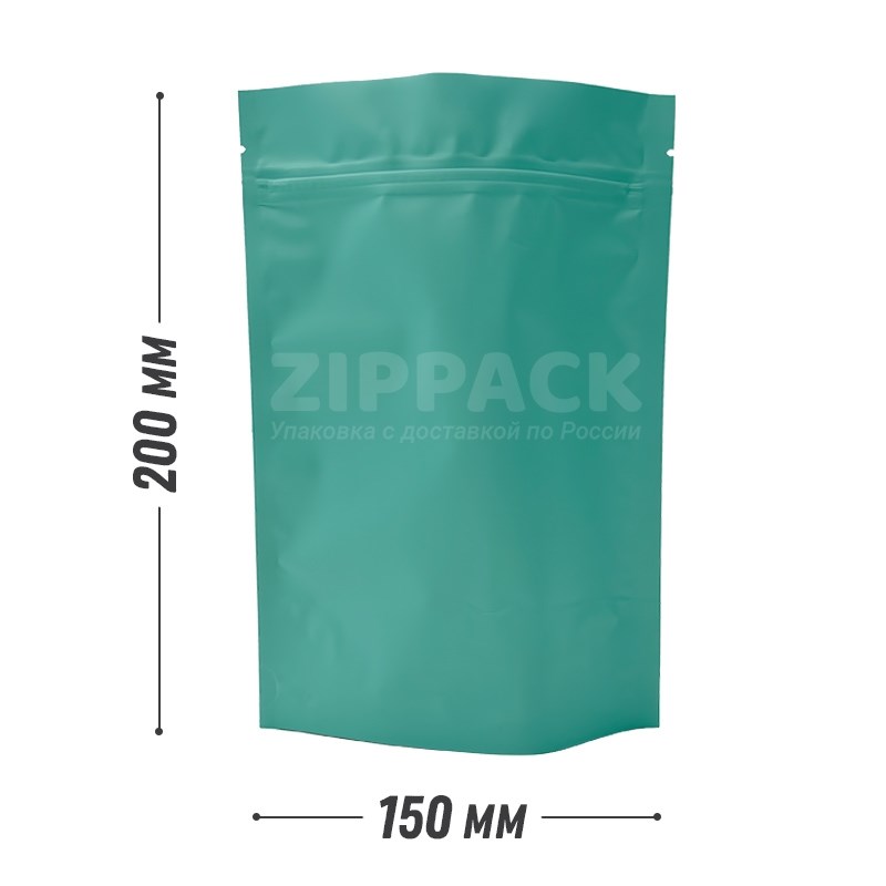 БИРЮЗОВЫЙ DOY-PACK 150х200 мм | Металлизированный матовый с zip-lock D3030