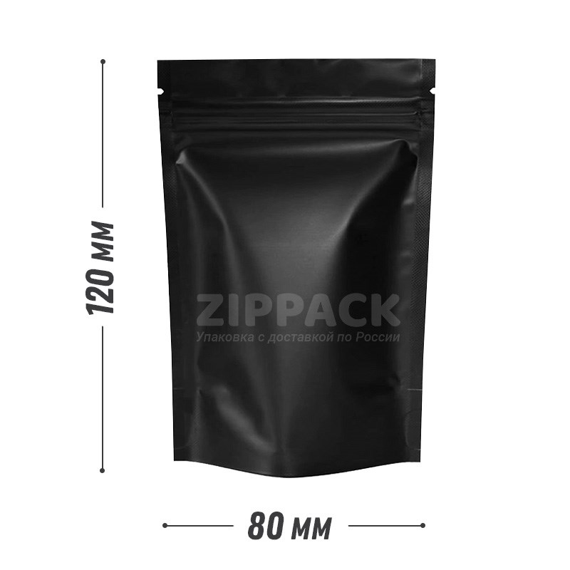 ЧЕРНЫЙ МАТОВЫЙ ДОЙ-ПАКЕТ 80х120 мм | Металлизированный с замком zip-lock D2316