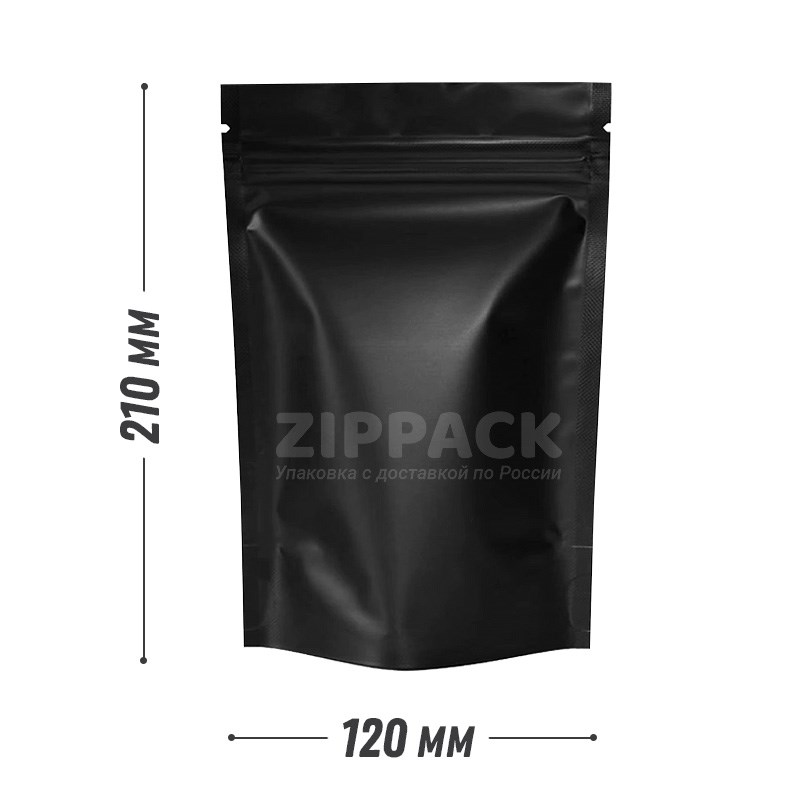 ЧЁРНЫЙ МАТОВЫЙ ДОЙ-ПАКЕТ 120х210 мм | Металлизированный с замком zip-lock D2314