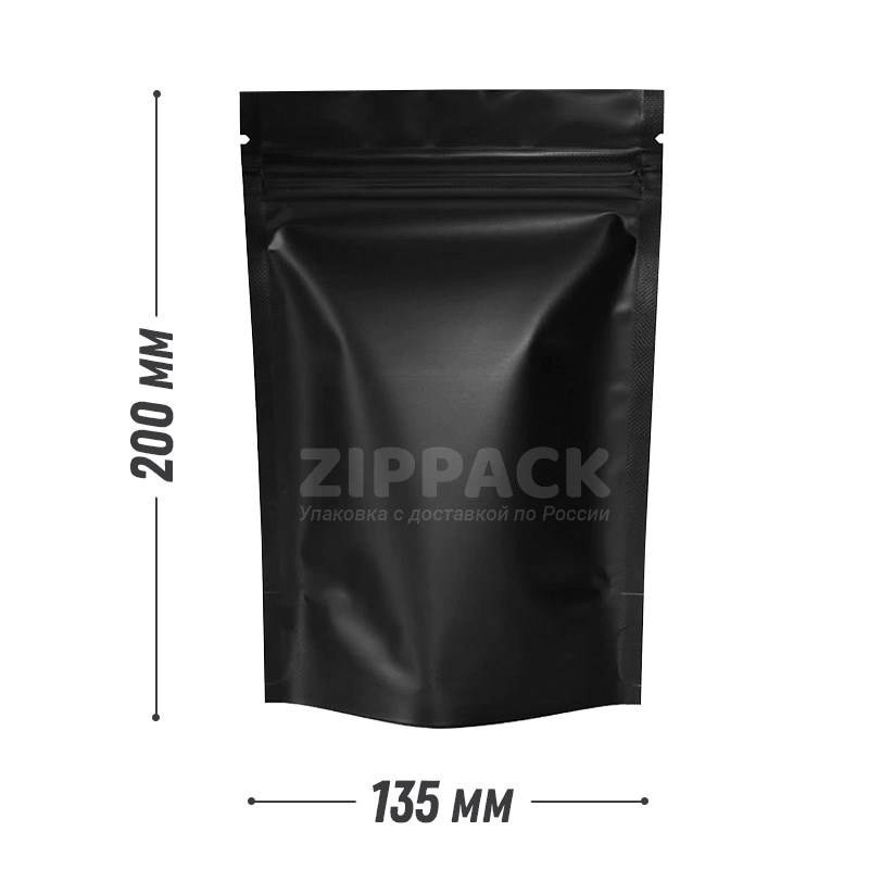ЧЕРНЫЙ МАТОВЫЙ ДОЙ-ПАКЕТ 135х200 мм | Металлизированный с замком zip-lock D2303