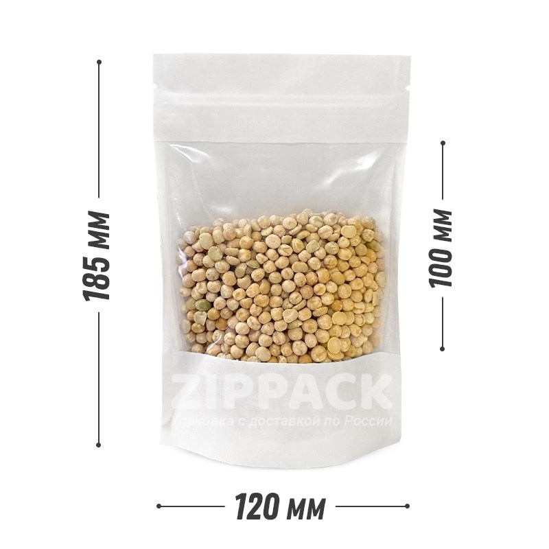 БЕЛЫЙ БУМАЖНЫЙ ДОЙ-ПАКЕТ 120х185 мм С ПРОЗРАЧНОЙ СТОРОНОЙ D1820