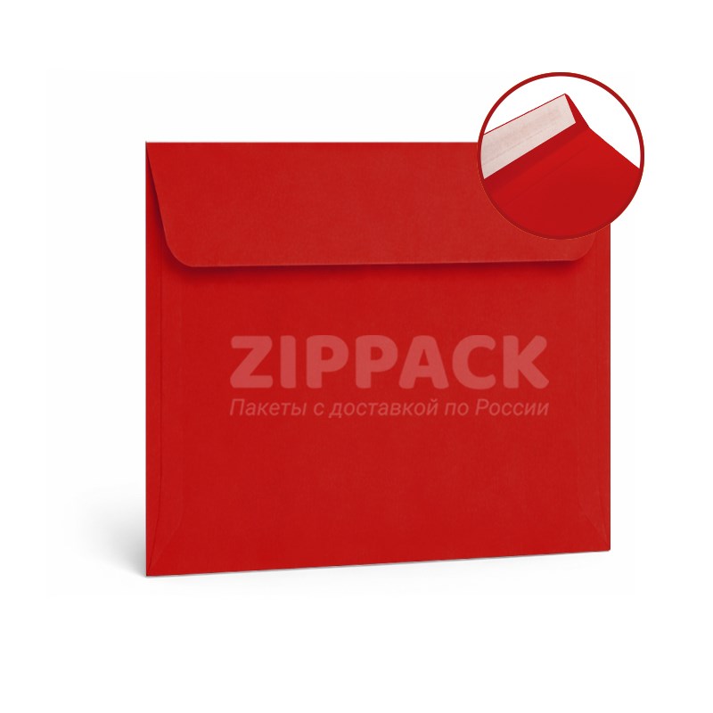 Конверт красный квадратный 160х160 мм | Матовый офсет 120 гр./м2 | Лента A606